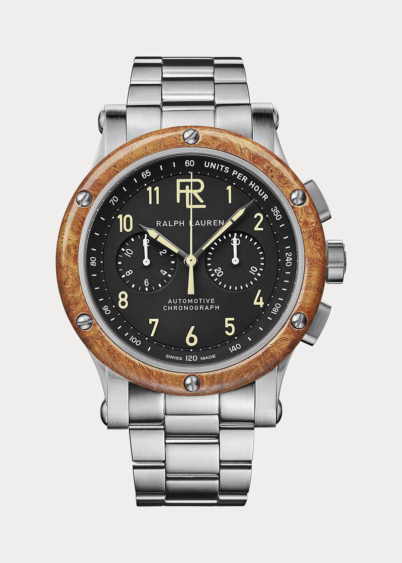 Relojes Ralph Lauren Hombre 42 Mm Chronograph Steel Wood Bezel Chile Negras ZMTJQ-7386